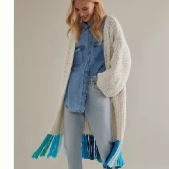 BY ANTHROPOLOGIE MULTICOLOUR FRINGE DUSTER KIMONO CARDIGAN. - Picture 3 of 4